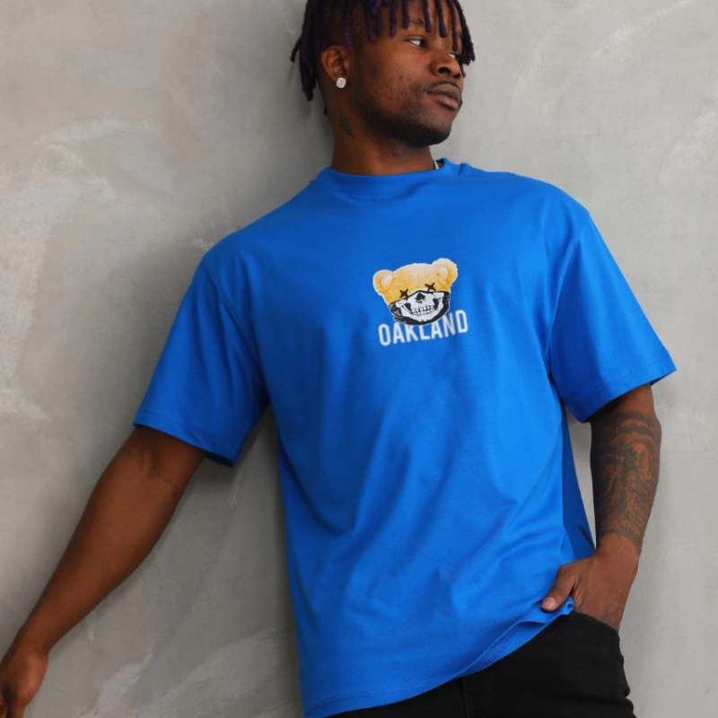 Baskılı Oversize T-Shirt - Mavi -