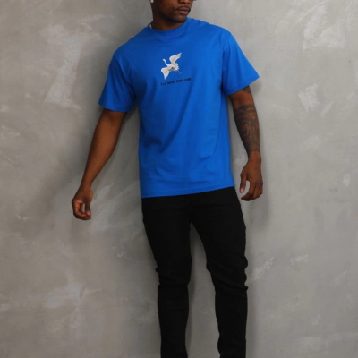 Baskılı Oversize T-Shirt - Mavi -