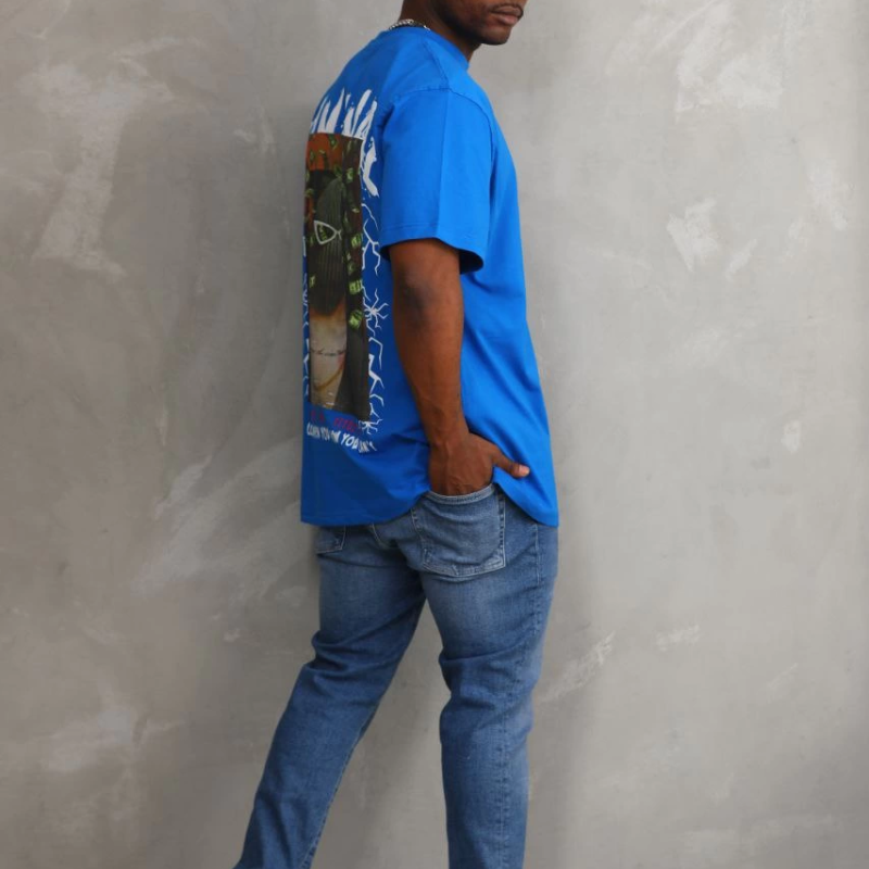 Baskılı Oversize T-Shirt - Mavi -