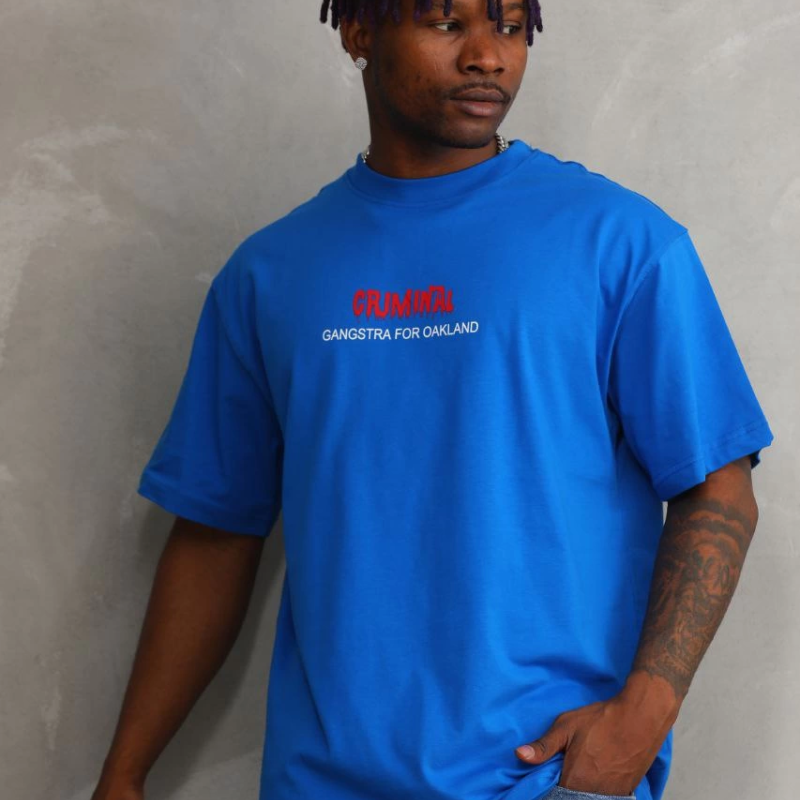 Baskılı Oversize T-Shirt - Mavi -