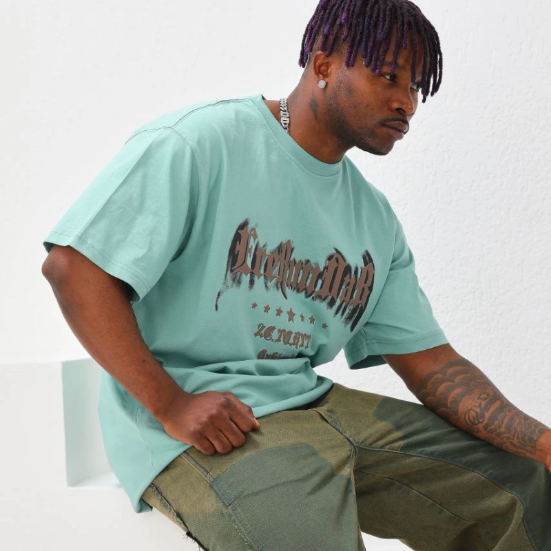 Baskılı Oversize T-Shirt - Mint Yeşili