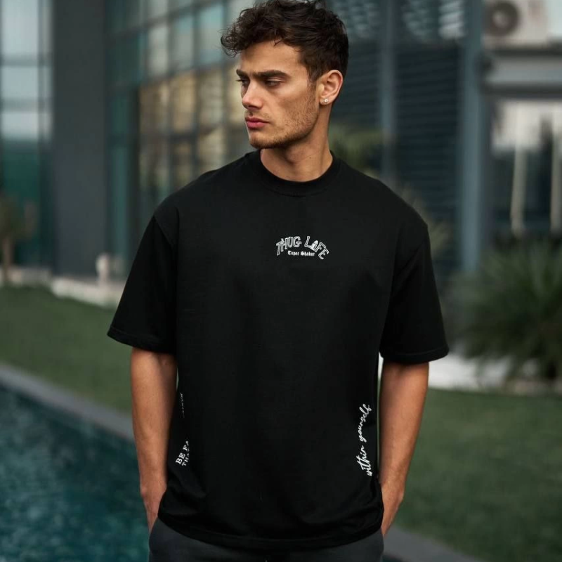 Baskılı Oversize T-Shirt - Siyah -