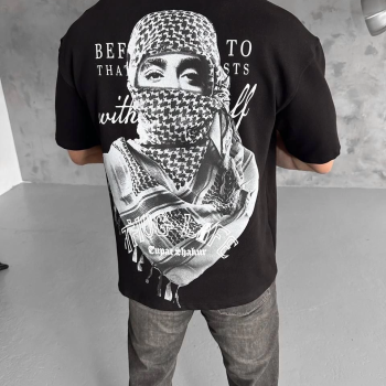 Baskılı Oversize T-Shirt - Siyah -