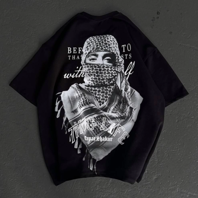 Baskılı Oversize T-Shirt - Siyah -