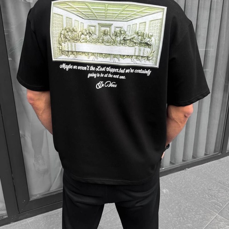 Baskılı Oversize T-Shirt - Siyah -