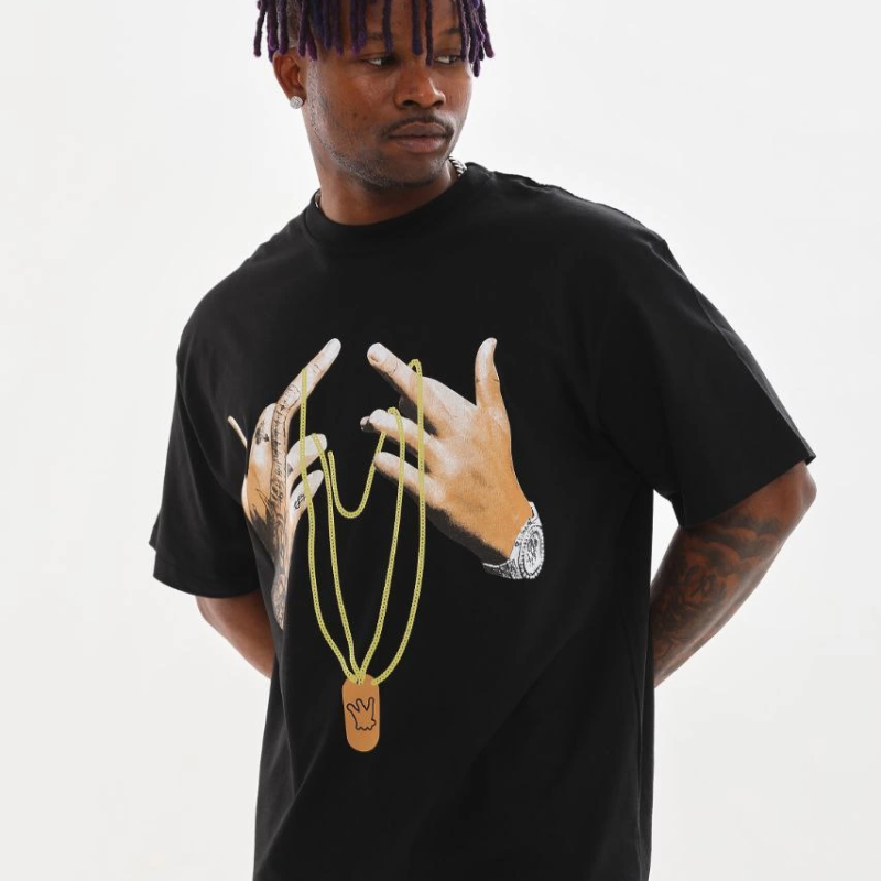 Baskılı Oversize T-Shirt - Siyah -