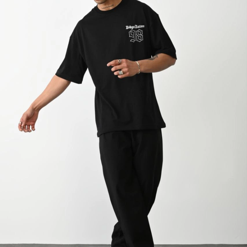 Baskılı Oversize T-Shirt - Siyah -