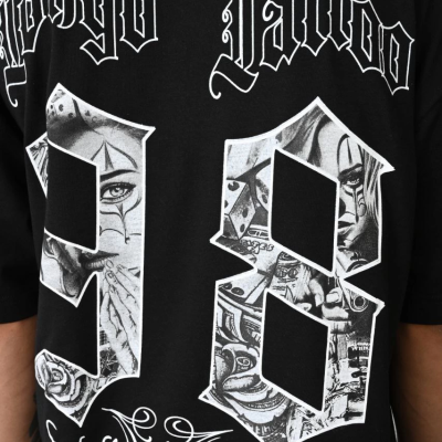 Baskılı Oversize T-Shirt - Siyah -