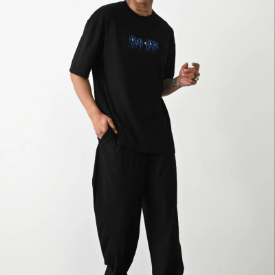 Baskılı Oversize T-Shirt - Siyah -