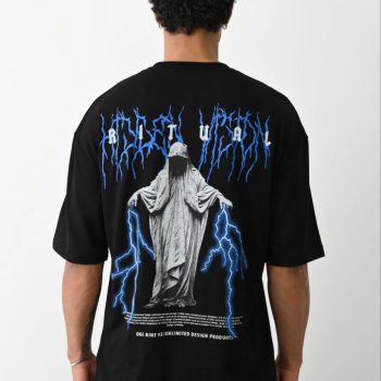 Baskılı Oversize T-Shirt - Siyah -