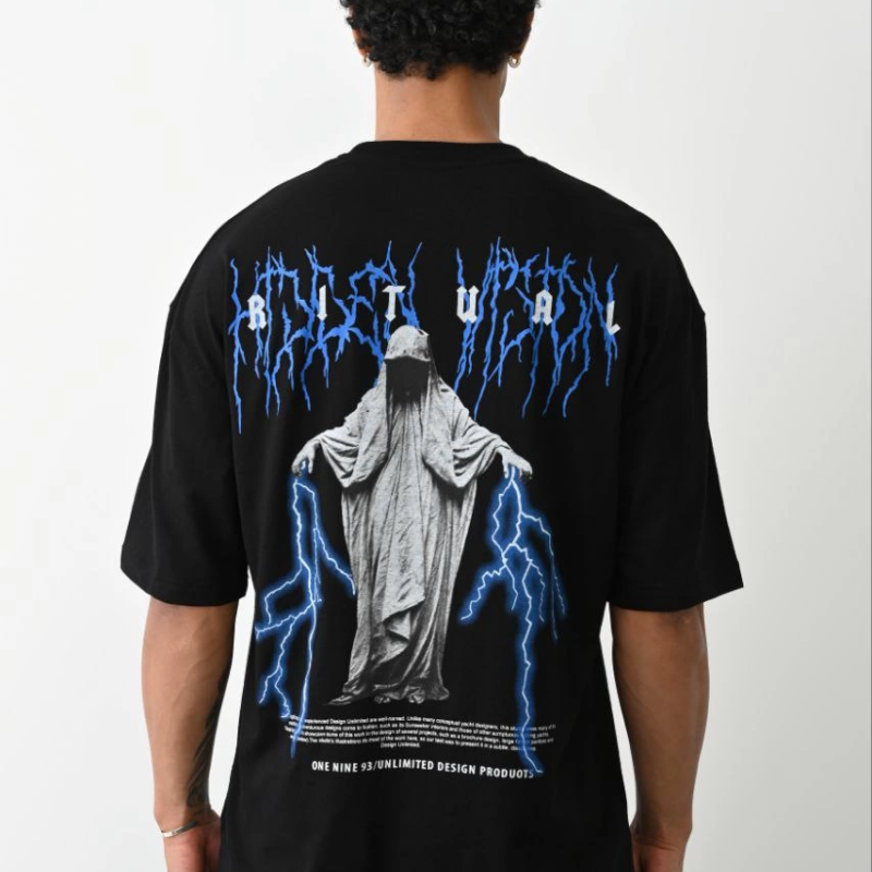 Baskılı Oversize T-Shirt - Siyah -