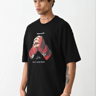 Baskılı Oversize T-Shirt - Siyah -