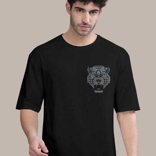 Baskılı Oversize T-shirt - Siyah -