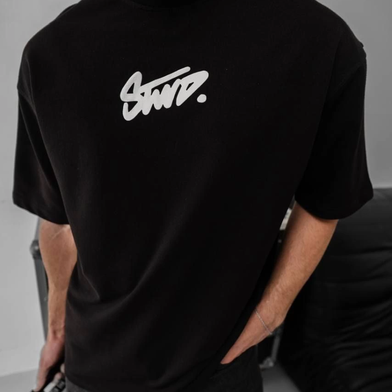 Baskılı Oversize T-shirt - Siyah -