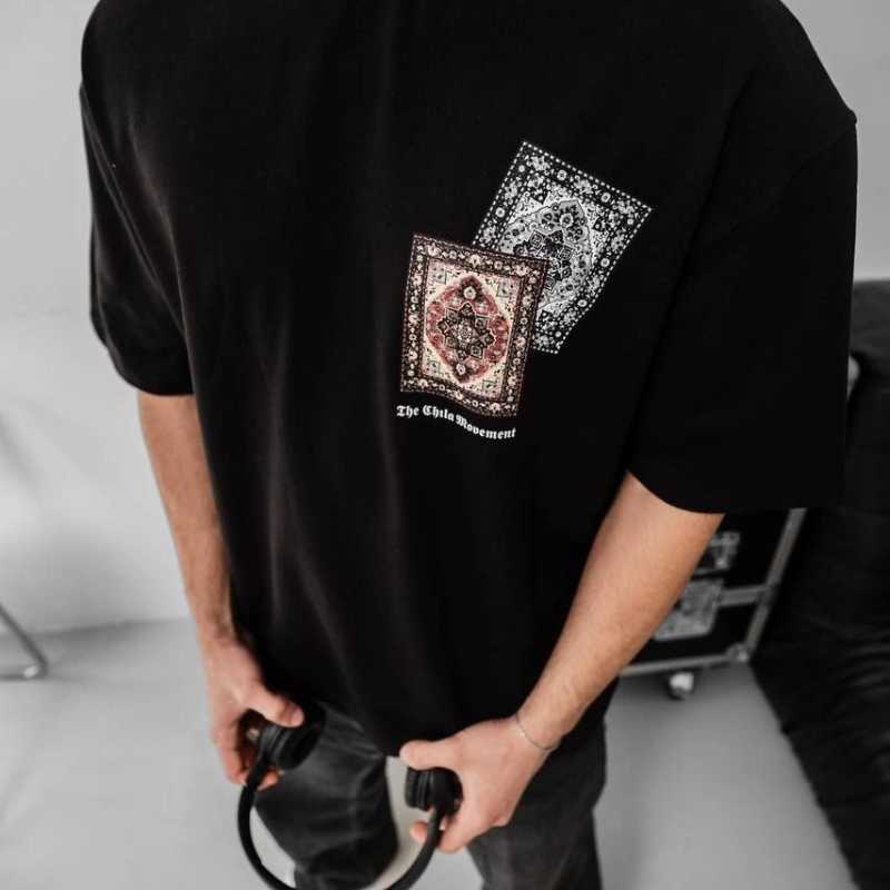 Baskılı Oversize T-shirt - Siyah -