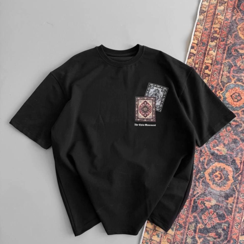 Baskılı Oversize T-shirt - Siyah -