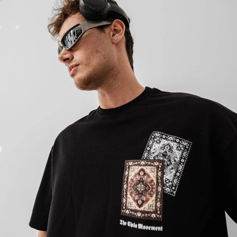 Baskılı Oversize T-shirt - Siyah -