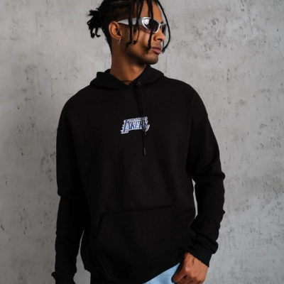 Baskılı Oversize Üç İplik Kapüşonlu Sweatshirt - Siyah