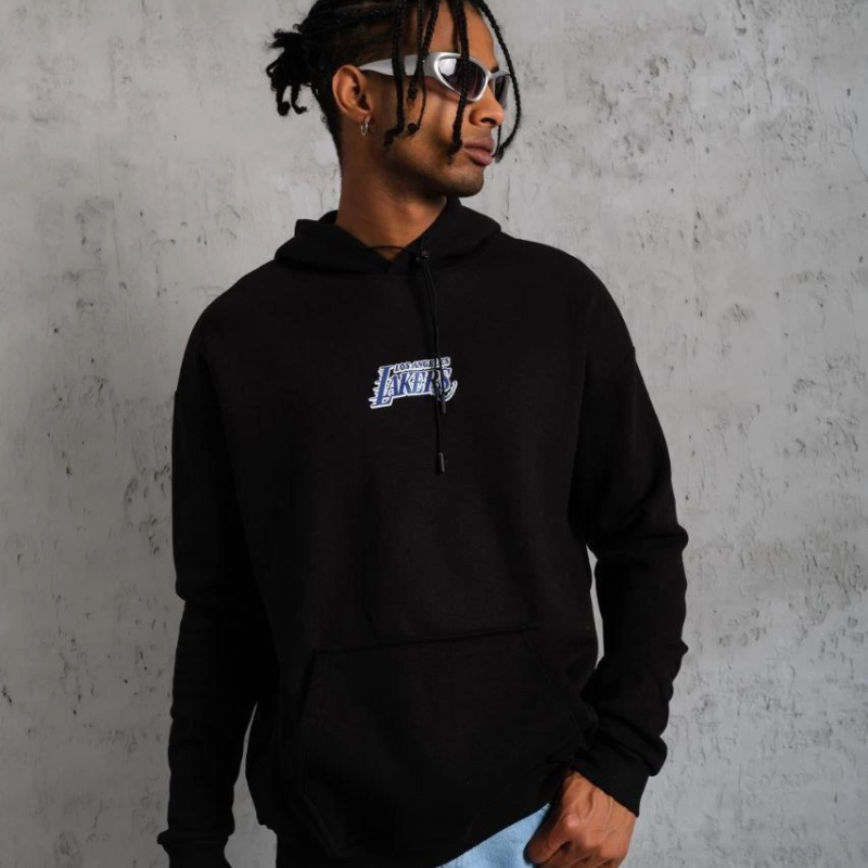 Baskılı Oversize Üç İplik Kapüşonlu Sweatshirt - Siyah