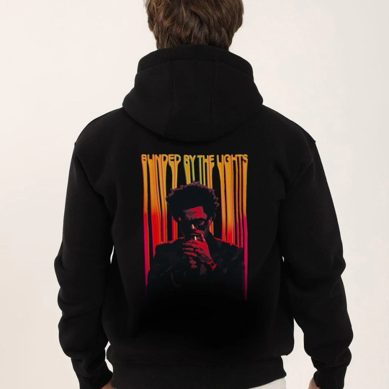 Baskılı Oversize Üç İplik Kapüşonlu Sweatshirt - Siyah -