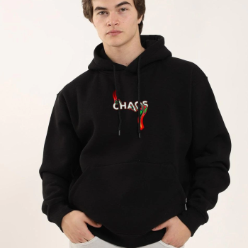 Baskılı Oversize Üç İplik Kapüşonlu Sweatshirt - Siyah -