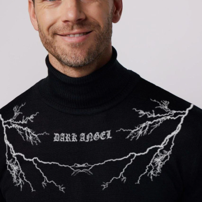 Baskılı Tam Boğazlı Uzun Kol Dokuma Triko - Siyah