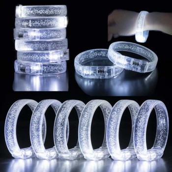 Beyaz-Gümüş Led Işıklı Baskı Yapılabilen Pilli Bileklik Bilezik