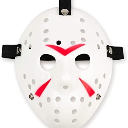 Beyaz Kırmızı Çizgili Tam Yüz Hokey Maskesi