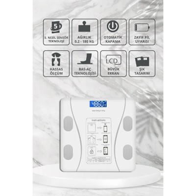 Beyaz Renk Bluetooth Özellikli Akıllı Tartı 