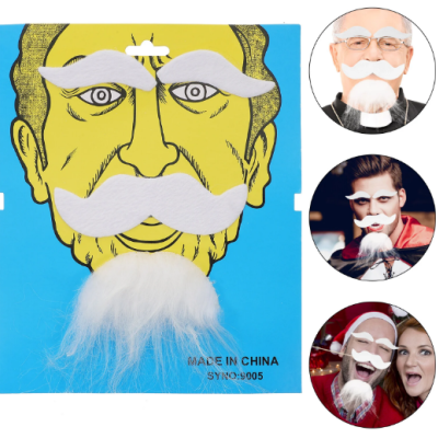 Beyaz Renk Kendinden Yapışkanlı Takma Sakal Bıyık ve Kaş Seti