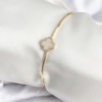 Beyaz Sedefli Yonca Model Gold Renk Kadın Bileklik