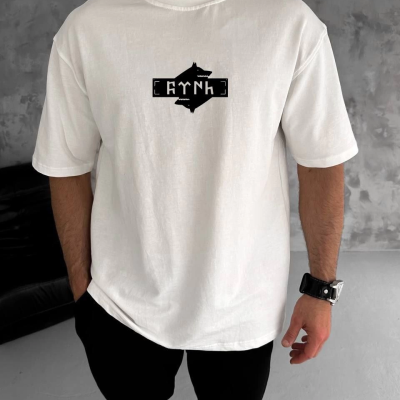 Bisiklet Yaka Baskılı Double Oversize T-Shirt - Beyaz -