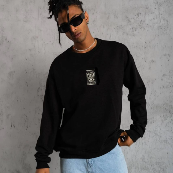 Bisiklet Yaka Baskılı Oversize Sweatshirt - Siyah -