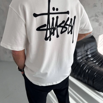 Bisiklet Yaka Baskılı Oversize T-Shirt - Beyaz -