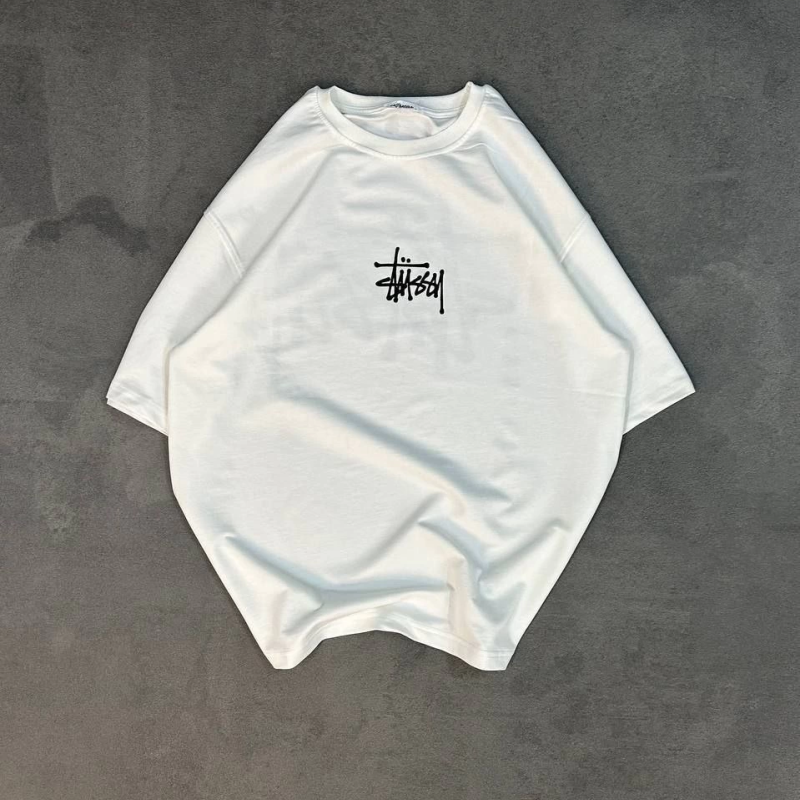 Bisiklet Yaka Baskılı Oversize T-Shirt - Beyaz -