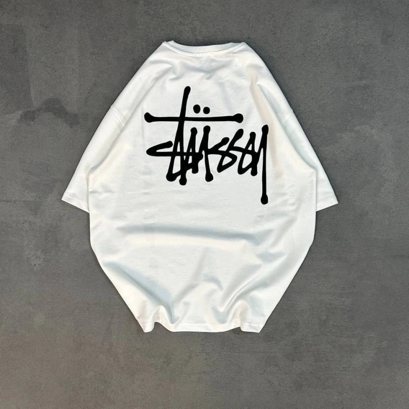 Bisiklet Yaka Baskılı Oversize T-Shirt - Beyaz -