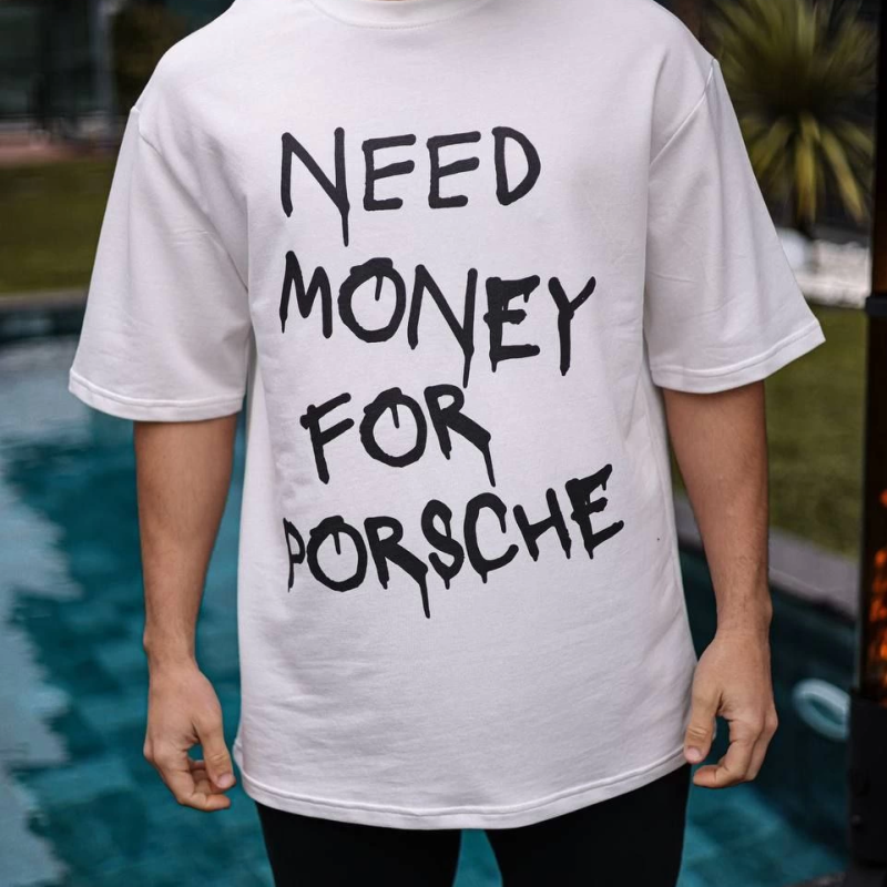 Bisiklet Yaka Baskılı Oversize T-Shirt - Beyaz