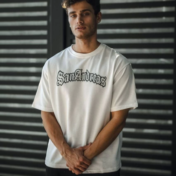 Bisiklet Yaka Baskılı Oversize T-Shirt - Beyaz -