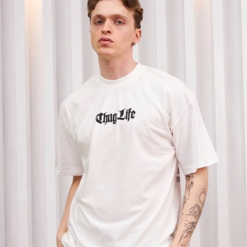 Bisiklet Yaka Baskılı Oversize T-Shirt - Beyaz -