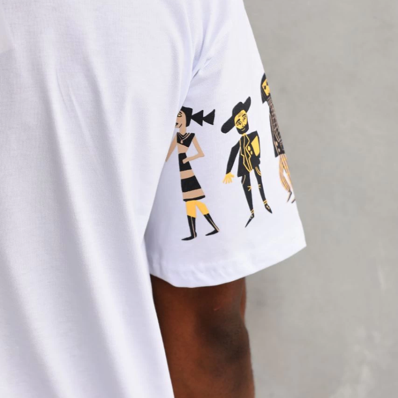 Bisiklet Yaka Baskılı Oversize T-Shirt - Beyaz -