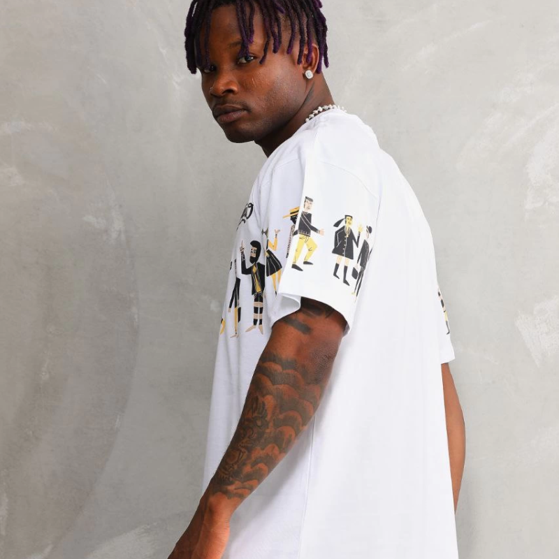 Bisiklet Yaka Baskılı Oversize T-Shirt - Beyaz -