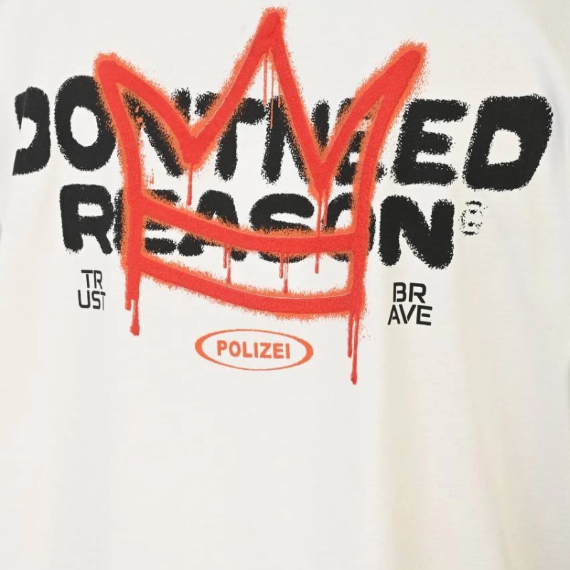 Bisiklet Yaka Baskılı Oversize T-Shirt - Beyaz -