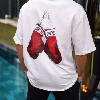 Bisiklet Yaka Baskılı Oversize T-Shirt - Beyaz -