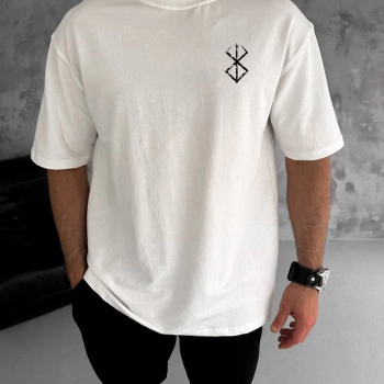 Bisiklet Yaka Baskılı Oversize T-Shirt - Beyaz -