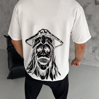 Bisiklet Yaka Baskılı Oversize T-Shirt - Beyaz -