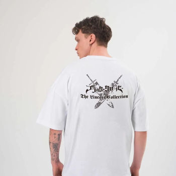 Bisiklet Yaka Baskılı Oversize T-Shirt - Beyaz -