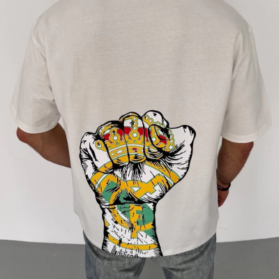 Bisiklet Yaka Baskılı Oversize T-Shirt - Beyaz -