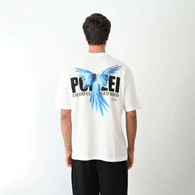 Bisiklet Yaka Baskılı Oversize T-Shirt - Beyaz -