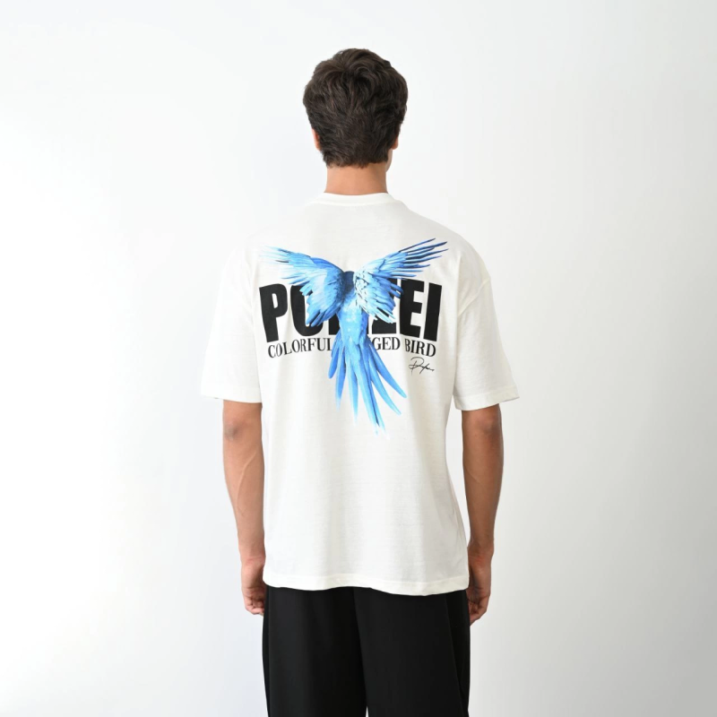 Bisiklet Yaka Baskılı Oversize T-Shirt - Beyaz -