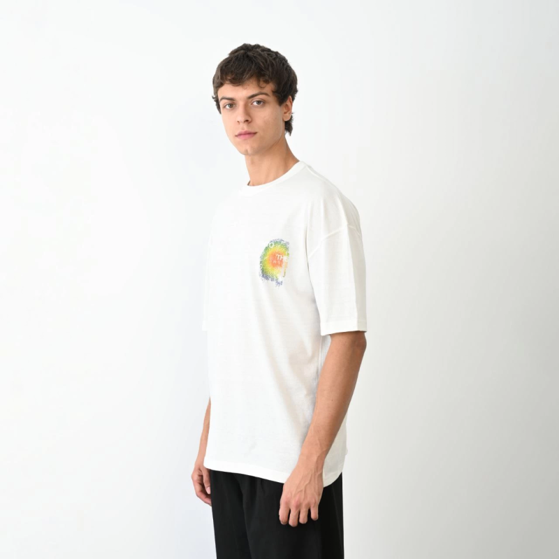 Bisiklet Yaka Baskılı Oversize T-Shirt - Beyaz -